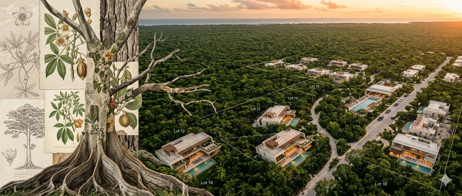Vista aérea de desarrollo inmobiliario de lujo en Yucatán, México